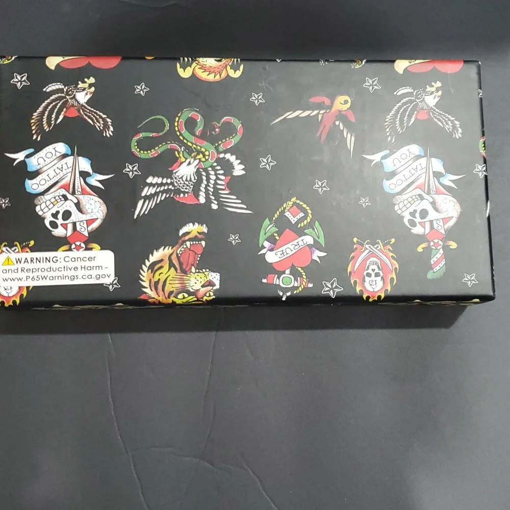 Ed Hardy y2k Cheetah zip around wallet gunmetal rose monogrammed keyring set new